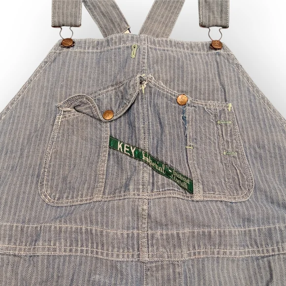 Vtg Key Imperial Hickory Striped Bibs - Patched Aged Patina - Picture 6 of 6